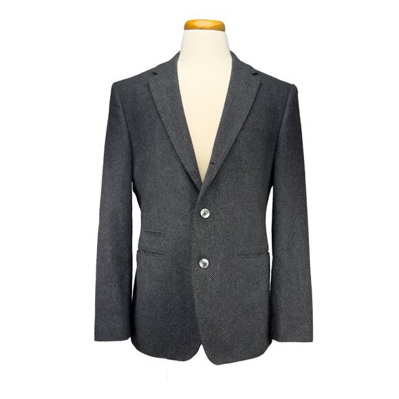 BOSS Hugo Boss Johnston Wool Blend Micro-Check Textured Weave Gray Blazer 40R - Picture 1 of 14